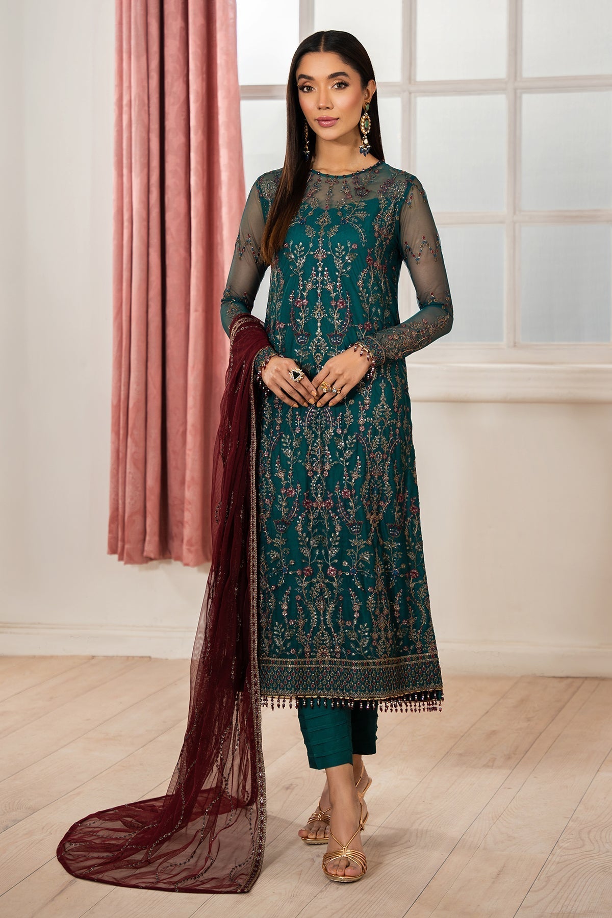 Zarif | Heer Formals | Z-06 NUHA XS Dark Teal Net