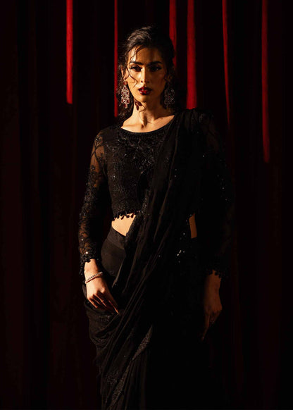 Paras by Pasha | Noor -e- Jahan Saree Collection | Shab-e-Noor L Black Chiffon