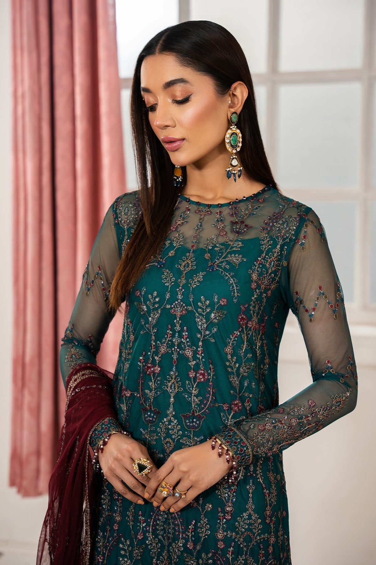 Zarif | Heer Formals | Z-06 NUHA L Dark Teal Net