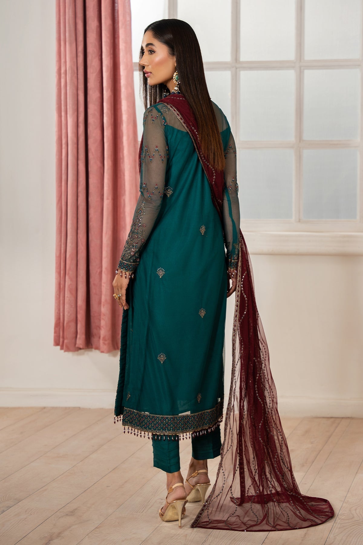 Zarif | Heer Formals | Z-06 NUHA S Dark Teal Net
