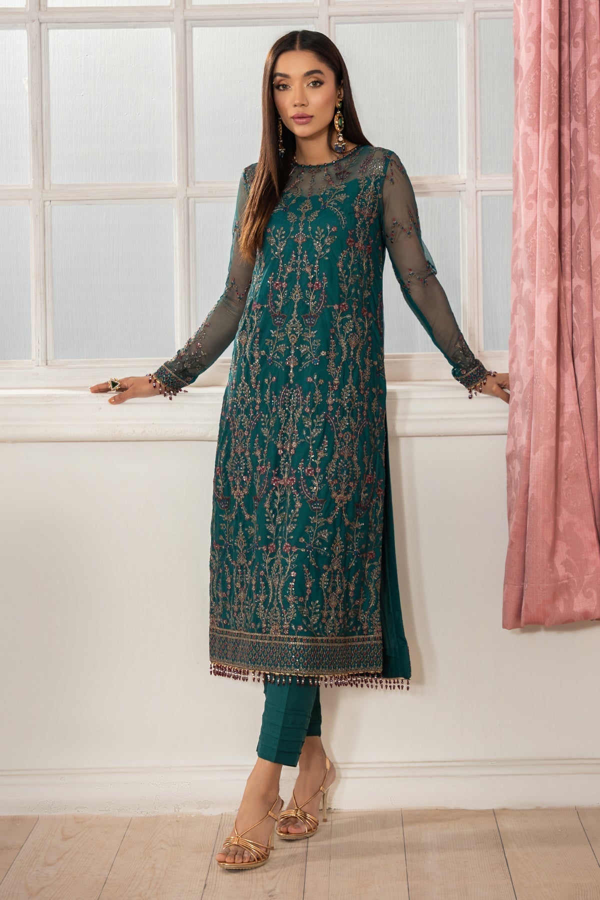 Zarif | Heer Formals | Z-06 NUHA Custom Size Dark Teal Net