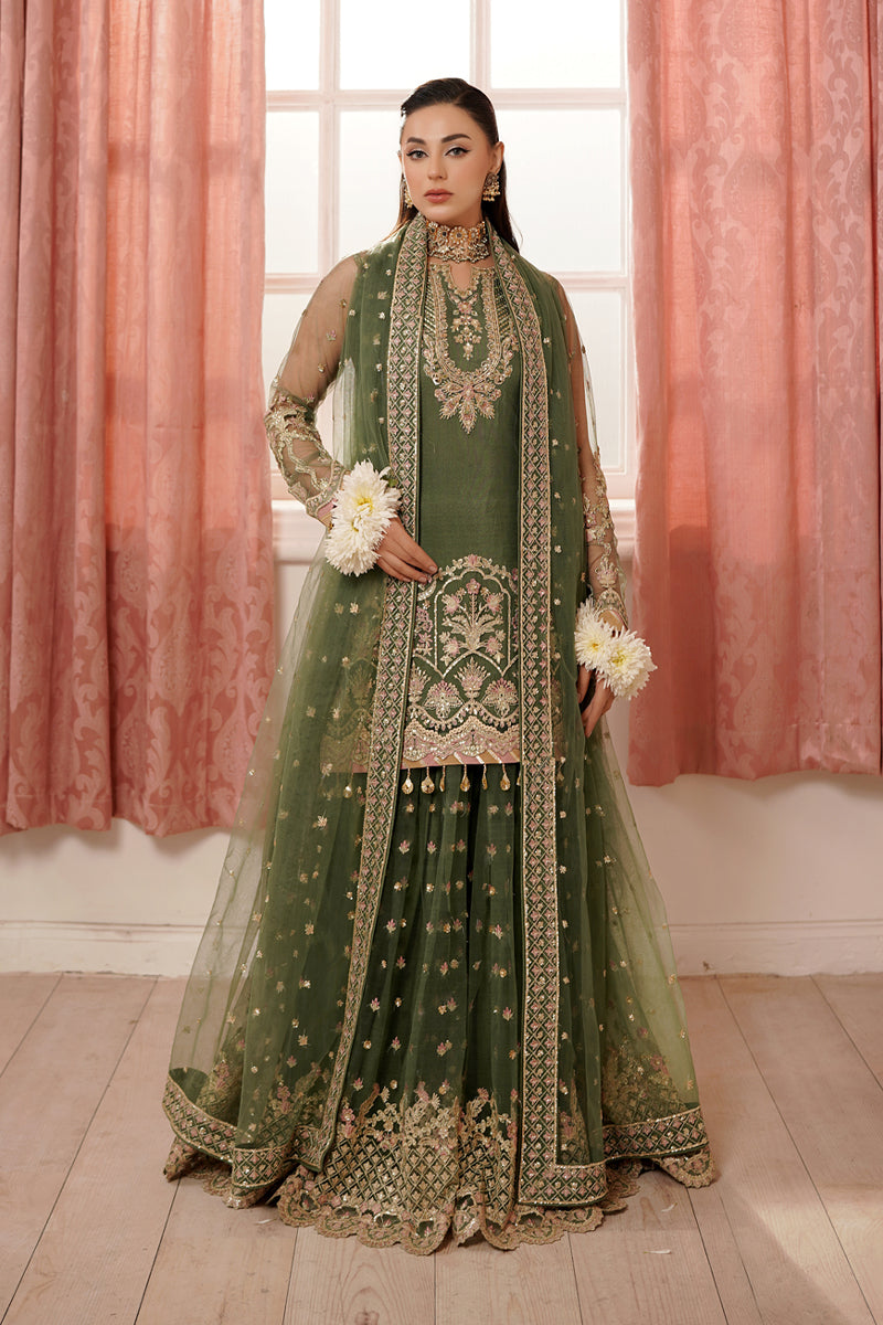 Maryams | Tabeer Luxury Collection |Naina XS Olive Green Khaddi Net