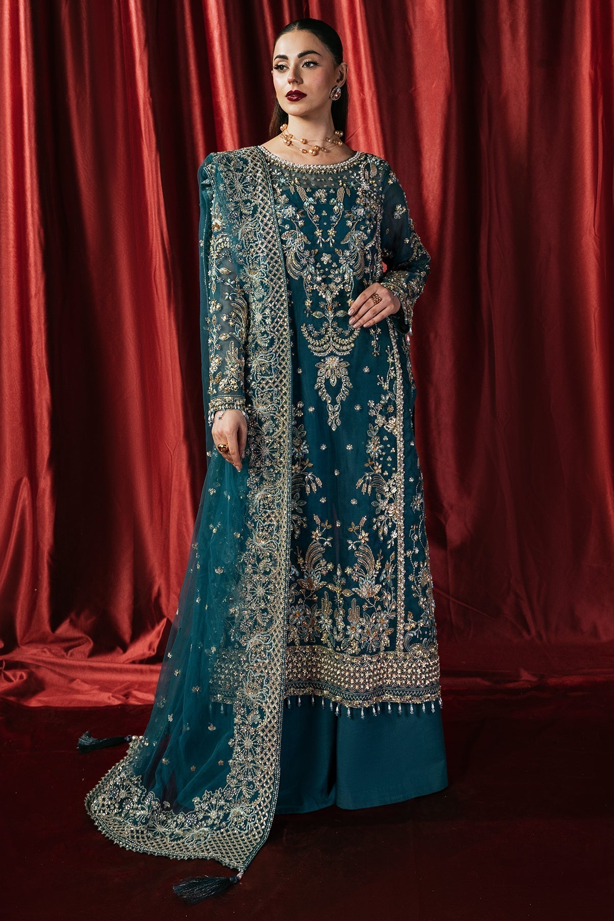 Mina Kashif | Kahani Formals | Arshia XS Teal Blue Organza