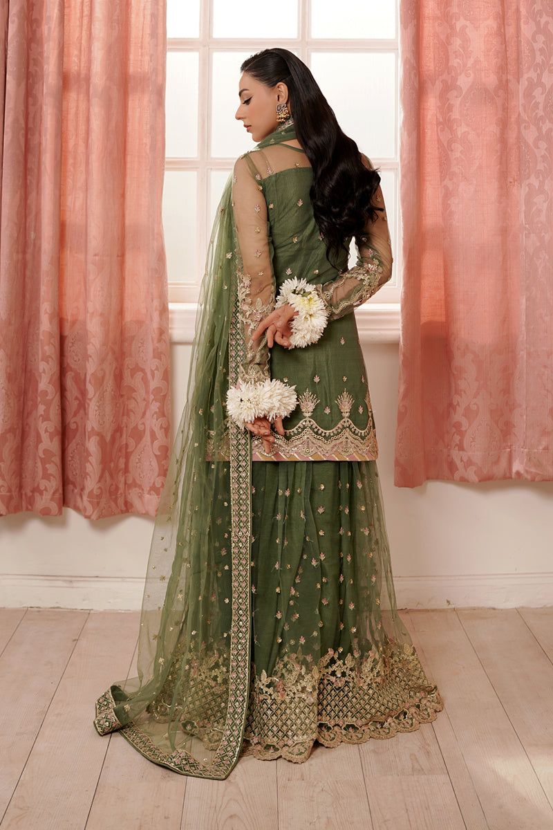 Maryams | Tabeer Luxury Collection |Naina S Olive Green Khaddi Net
