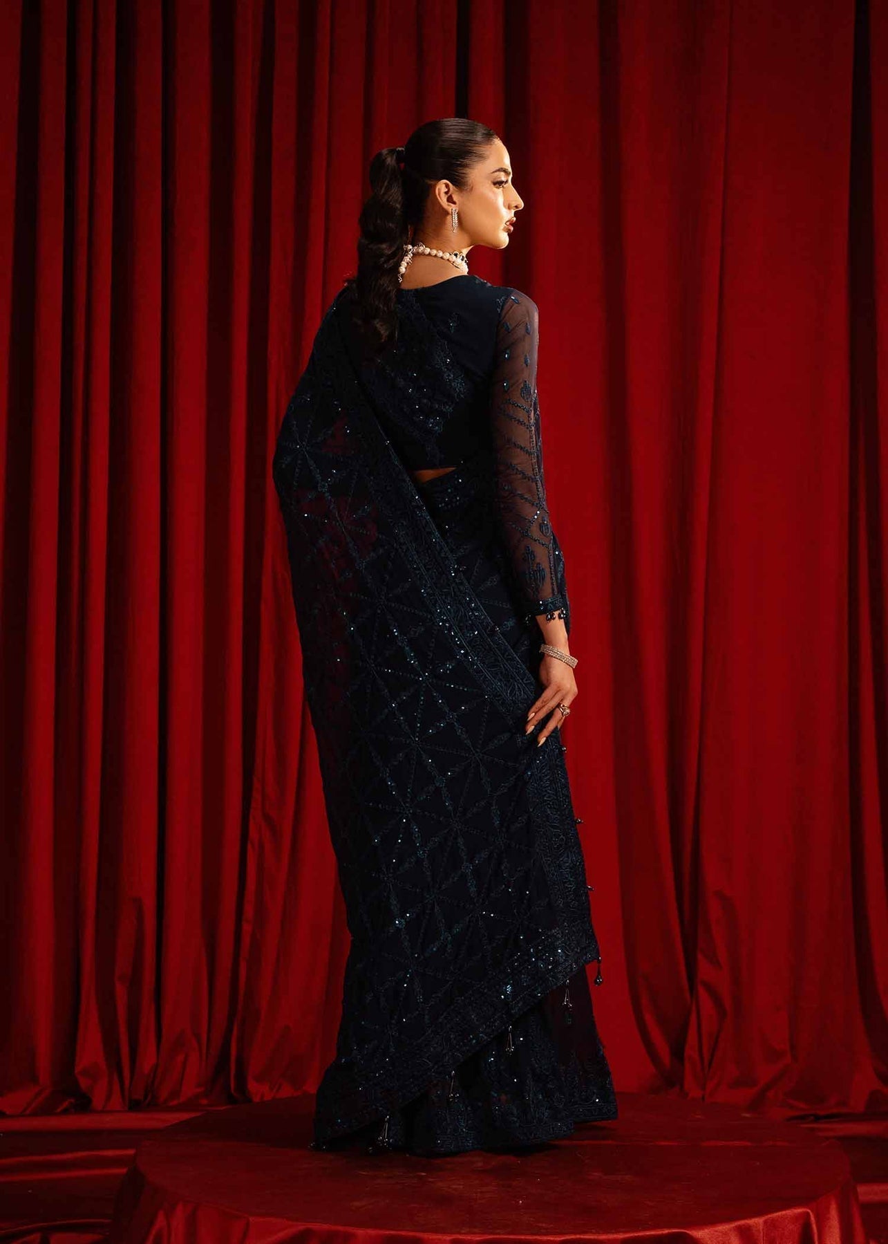 Paras by Pasha | Noor -e- Jahan Saree Collection | Neel-e-Noor S Midnight Blue Chiffon