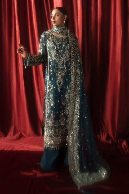 Mina Kashif | Kahani Formals | Arshia Custom Size Teal Blue Organza