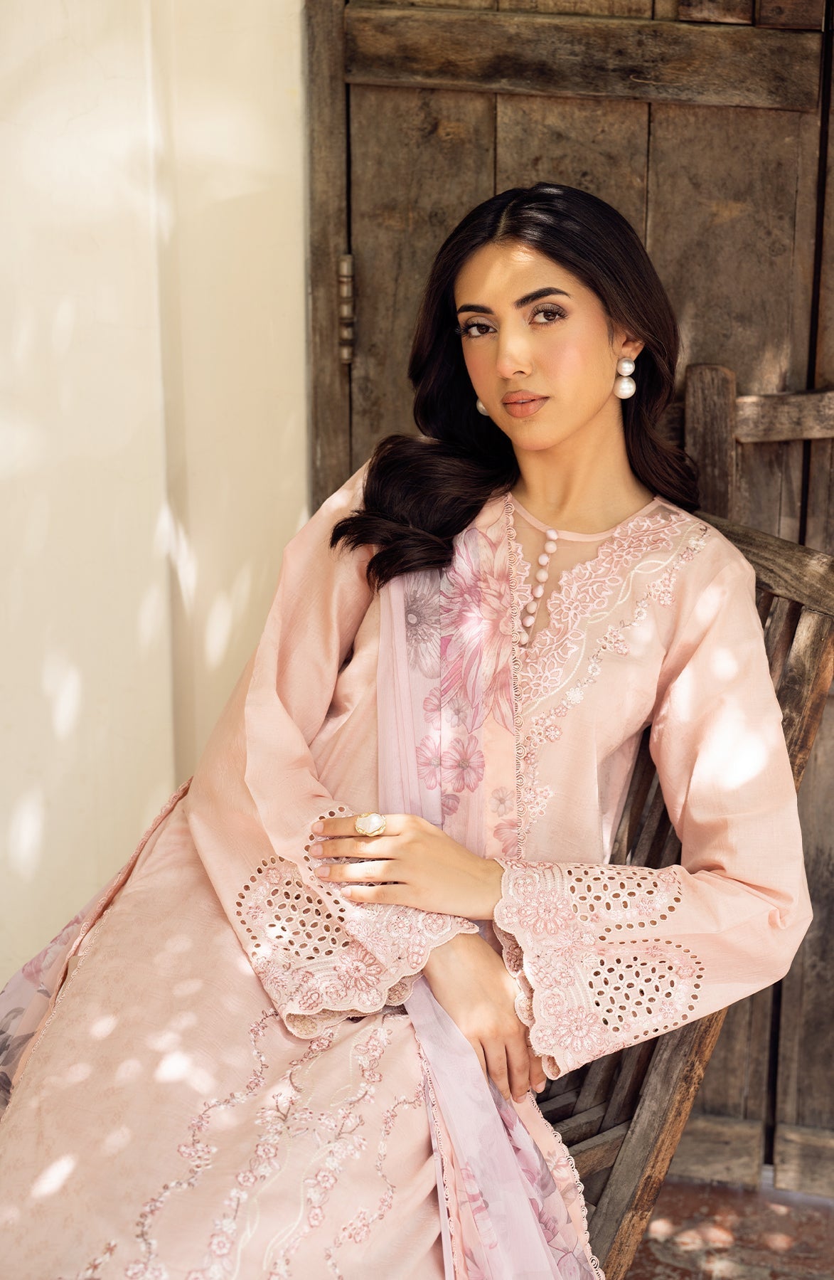Zarif | Nura Textured Lawn 25 | VIYANA L Pale Peach Lawn