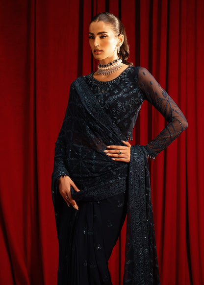 Paras by Pasha | Noor -e- Jahan Saree Collection | Neel-e-Noor XL Midnight Blue Chiffon