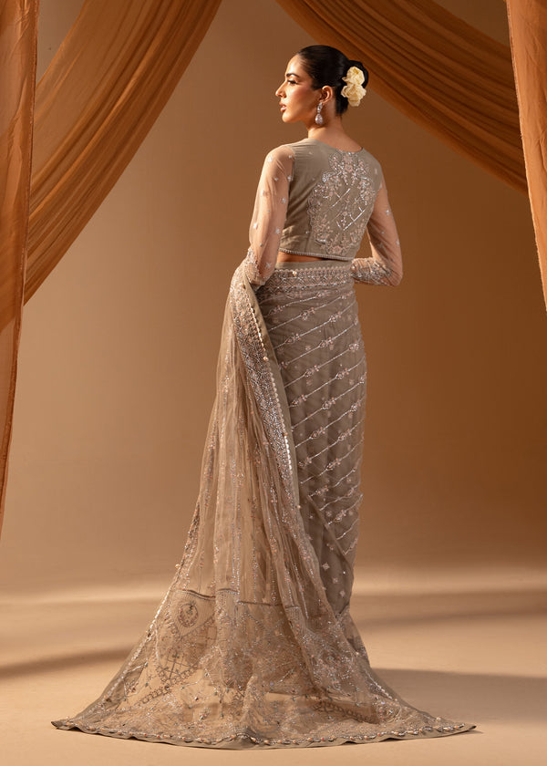 Paras by Pasha | Noor -e- Jahan Saree Collection | Abr-e-Shaam S Gray Net