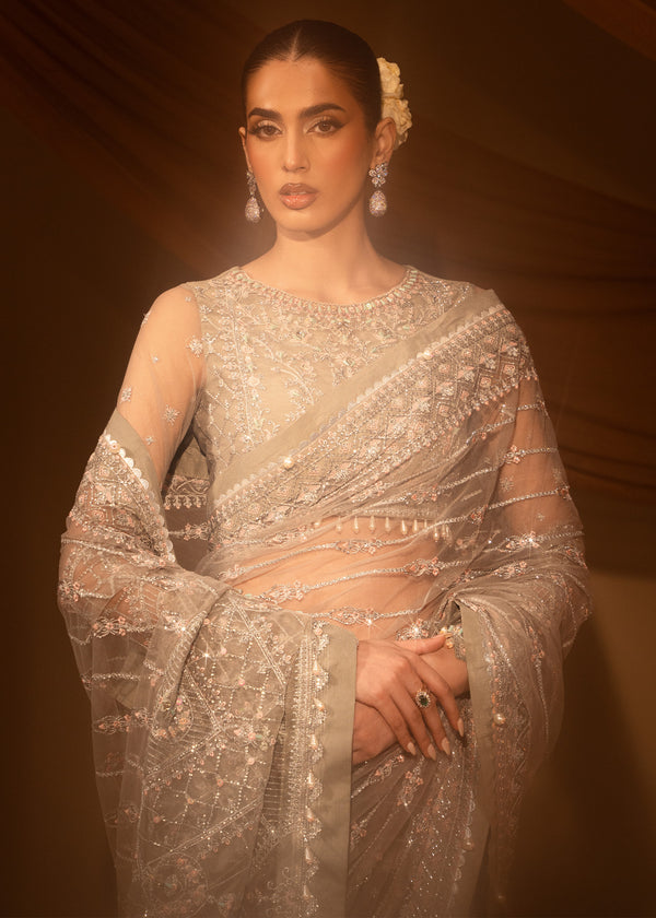 Paras by Pasha | Noor -e- Jahan Saree Collection | Abr-e-Shaam L Gray Net