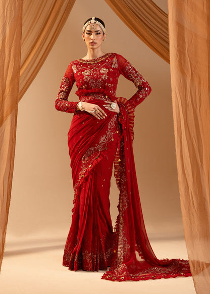 Paras by Pasha | Noor -e- Jahan Saree Collection | Laal-e-Jahan XS Crimson Chiffon