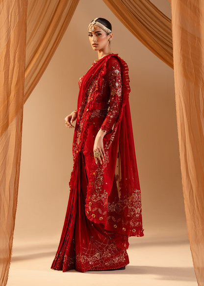 Paras by Pasha | Noor -e- Jahan Saree Collection | Laal-e-Jahan Custom Size Crimson Chiffon