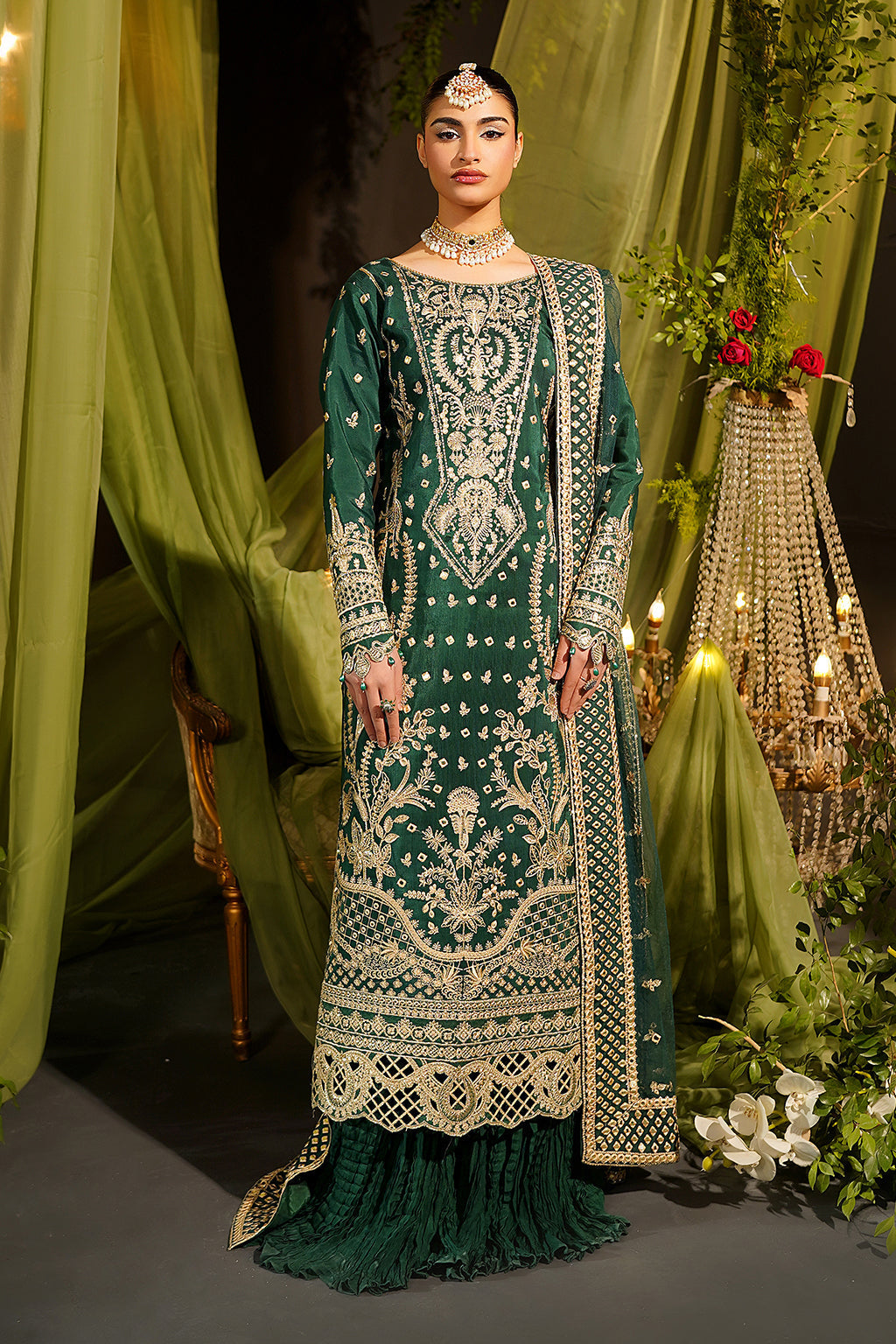 Maryams | Bekhudi Formals | Leela-BR-05 XS Dark Green Raw Silk