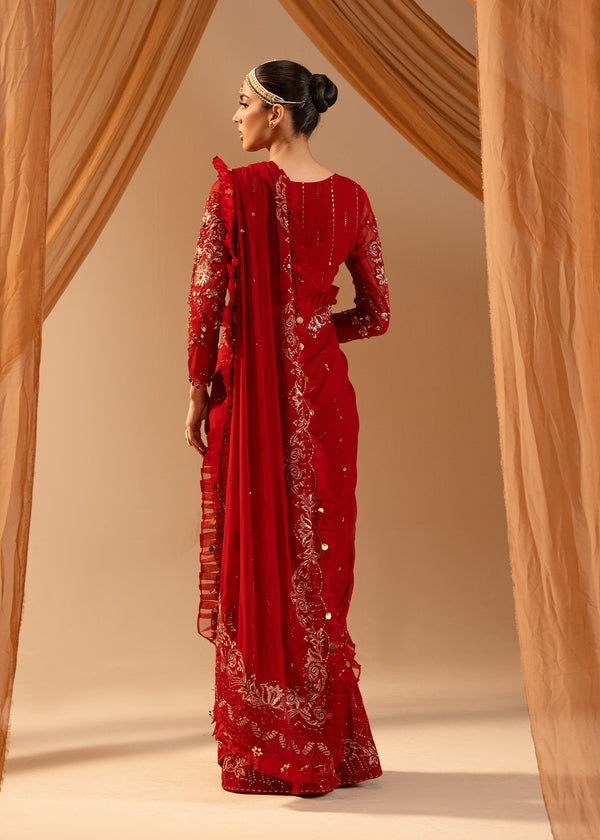 Paras by Pasha | Noor -e- Jahan Saree Collection | Laal-e-Jahan S Crimson Chiffon