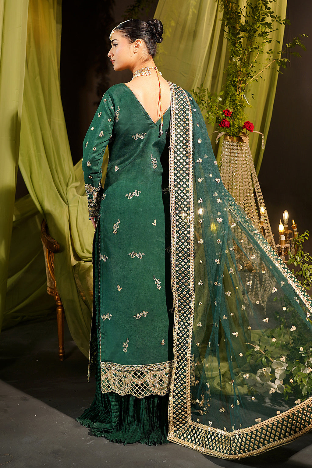 Maryams | Bekhudi Formals | Leela-BR-05 S Dark Green Raw Silk