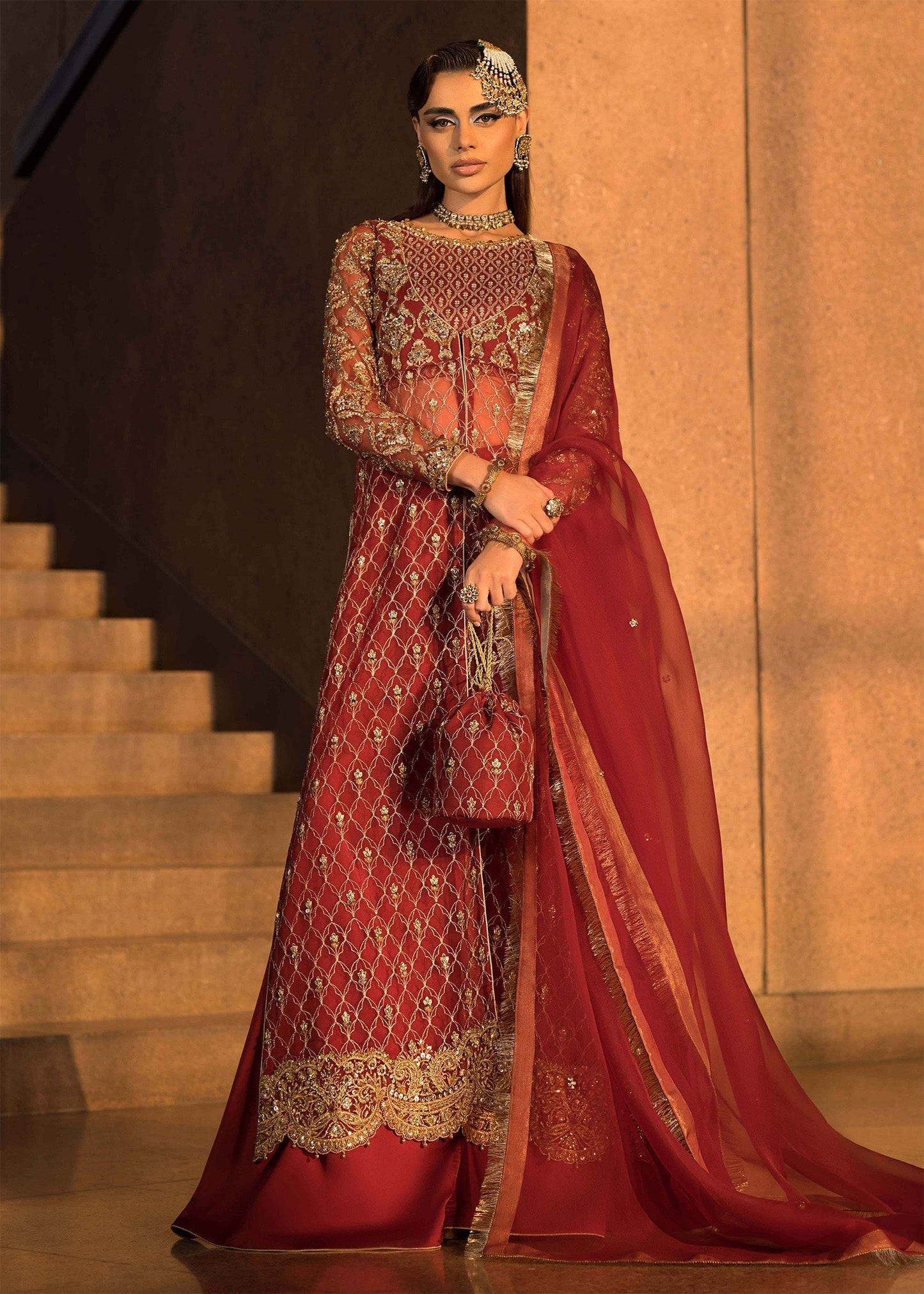 Mahum Asad | Dream a Little Dream of Me | Cherry XL Maroon Organza