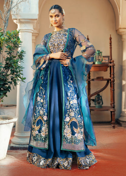 Jamnii | Noor e Nazakat | Shehzadi XL Navy Blue Raw Silk