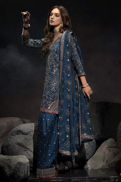 Charizma | Statement Dresses | CMA-4-118 L Navy Blue Raw Silk