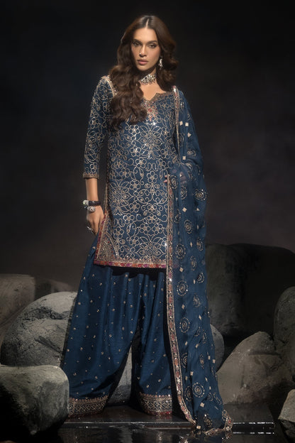Charizma | Statement Dresses | CMA-4-118 S Navy Blue Raw Silk