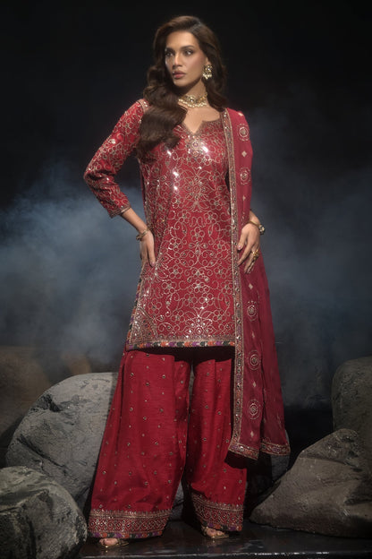 Charizma | Statement Dresses | CMA-4-117 S Red Raw Silk