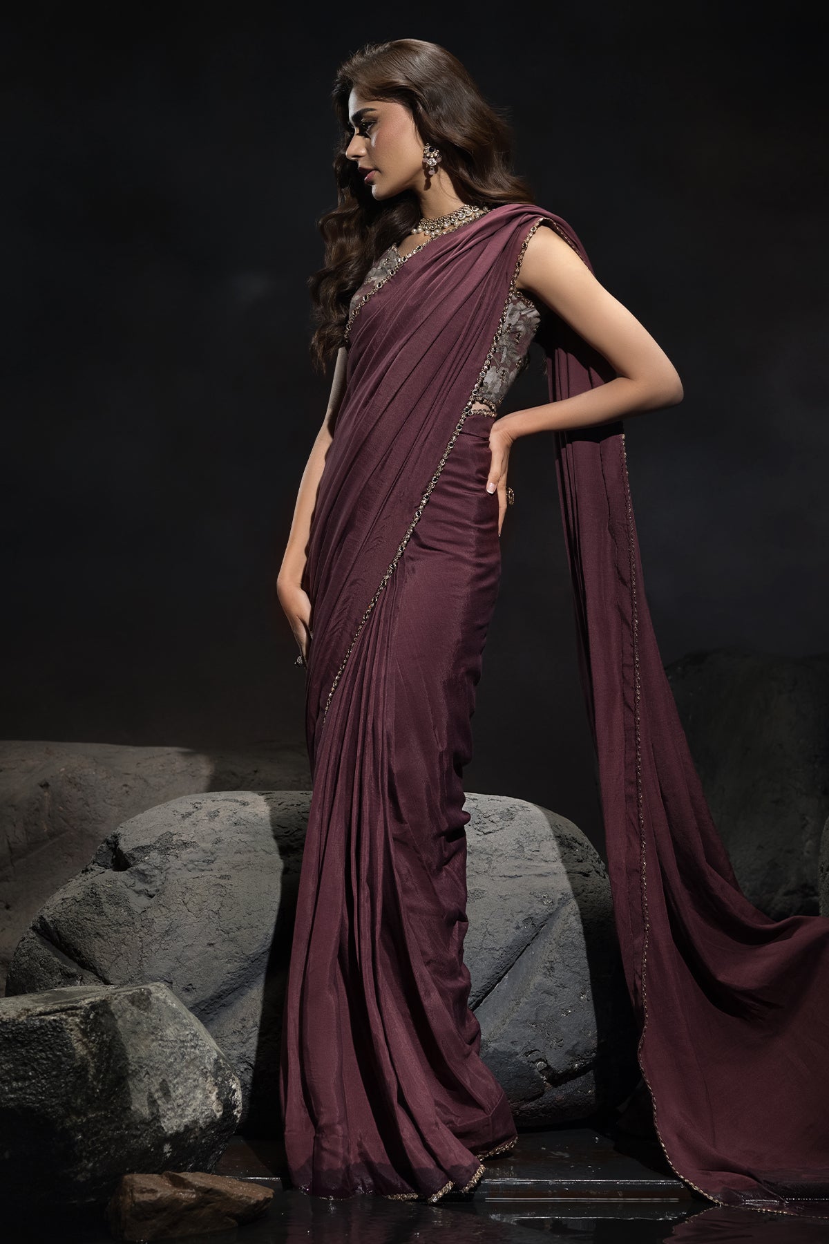 Charizma | Statement Dresses | STM-4-07 M Plum Raw Silk