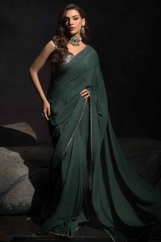 Charizma | Statement Dresses | STM-4-06 S Green Raw Silk