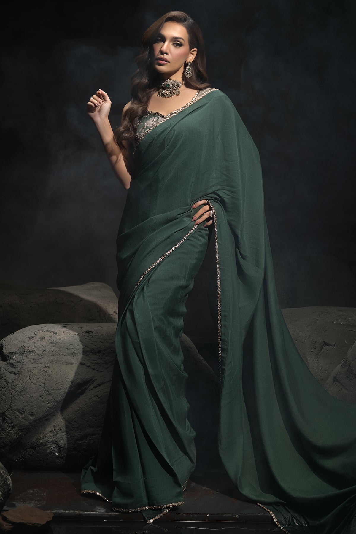 Charizma | Statement Dresses | STM-4-06 M Green Raw Silk