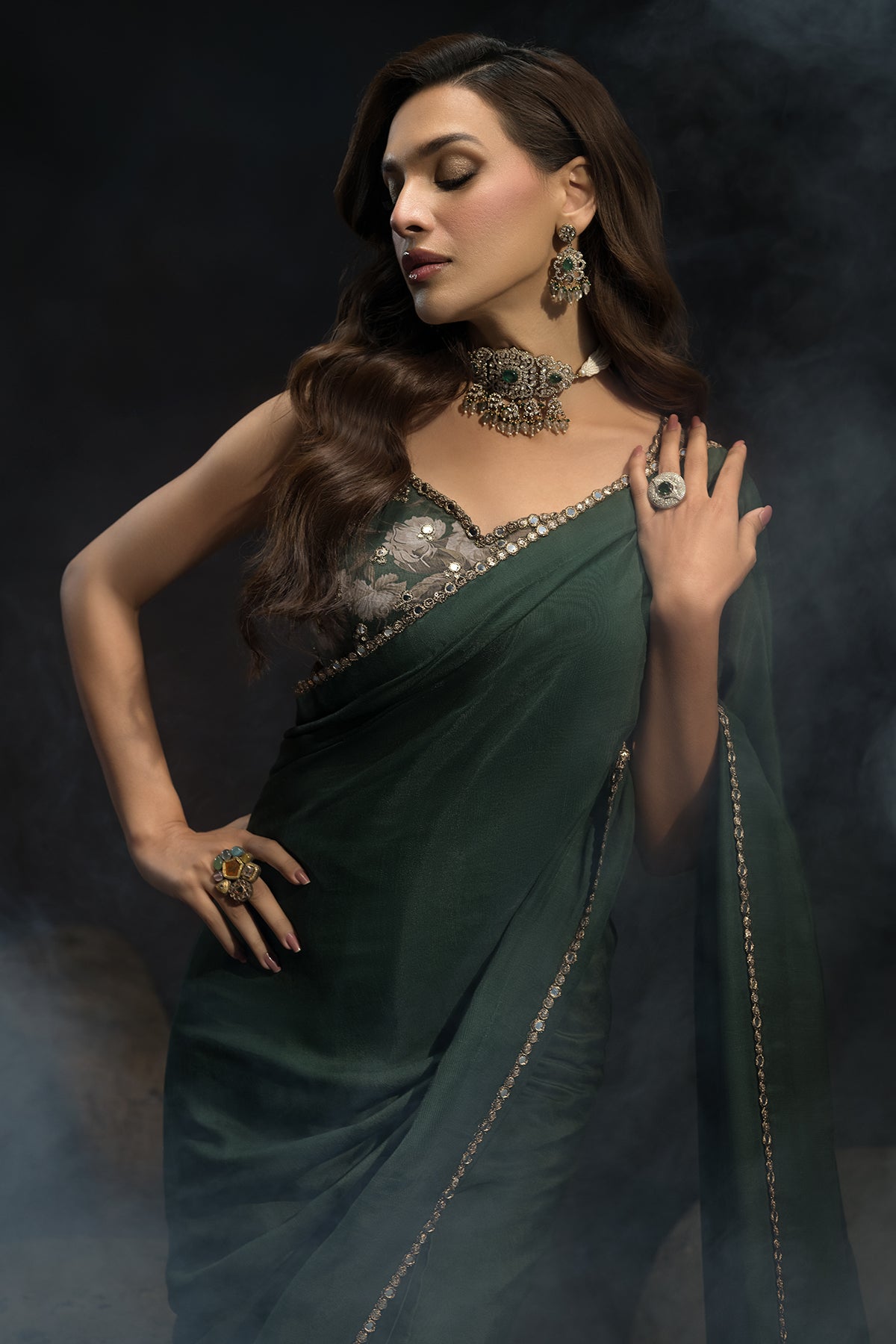 Charizma | Statement Dresses | STM-4-06 L Green Raw Silk