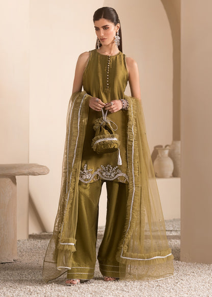 Mahum Asad | Breaking the Bar | Autumn S Olive Green Pure Silk Tissue