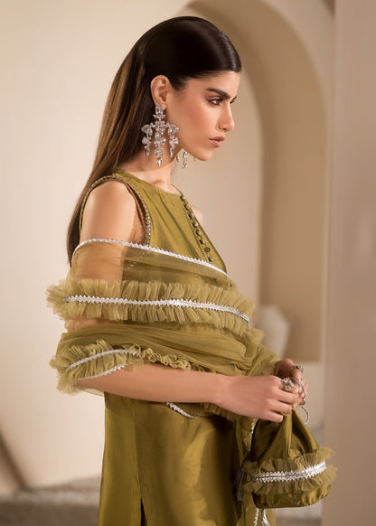 Mahum Asad | Breaking the Bar | Autumn M Olive Green Pure Silk Tissue
