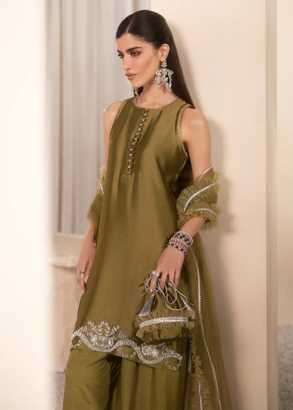 Mahum Asad | Breaking the Bar | Autumn XL Olive Green Pure Silk Tissue