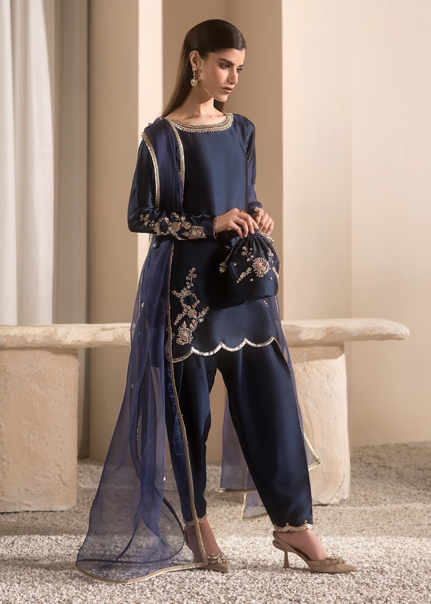 Mahum Asad | Breaking the Bar | Diva XS Navy Blue Pure Silk Tissue