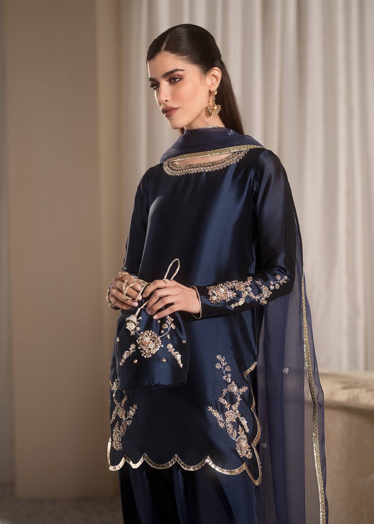 Mahum Asad | Breaking the Bar | Diva XL Navy Blue Pure Silk Tissue