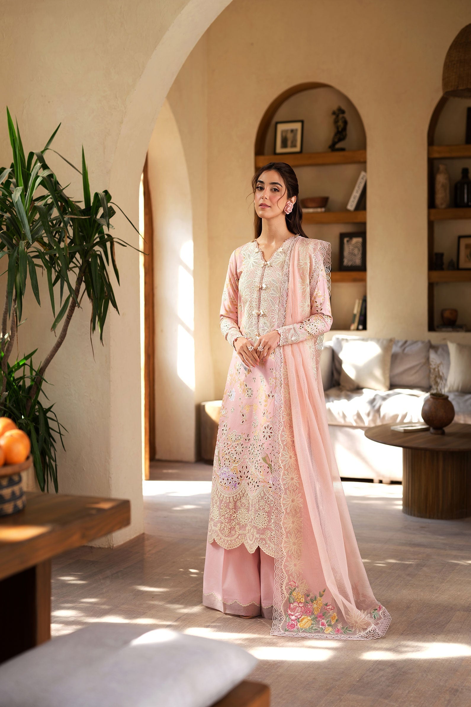 Maryam Hussain | Luxury Lawn 25 | Dimple XS Pink Lawn