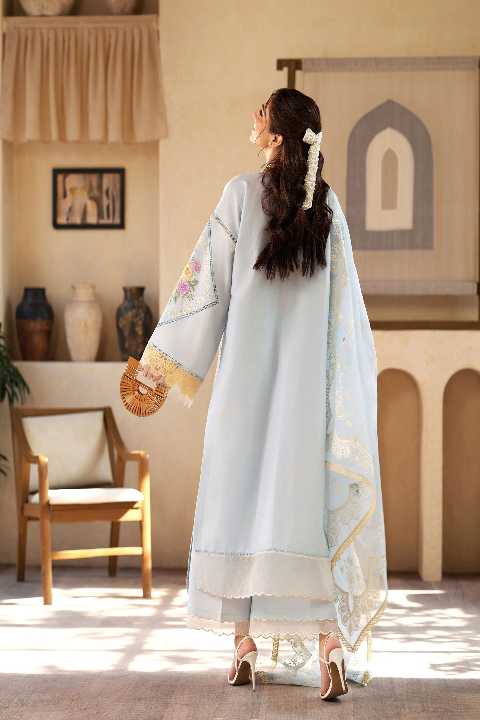 Maryam Hussain | Luxury Lawn 25 | Ocean S Sky Blue Lawn