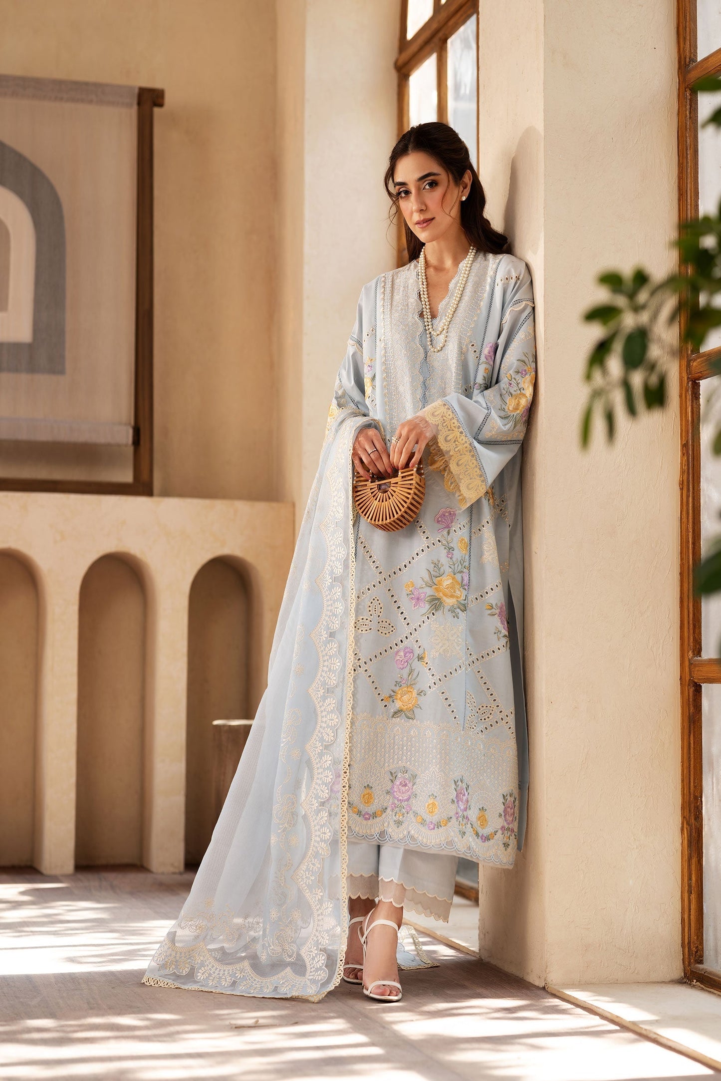 Maryam Hussain | Luxury Lawn 25 | Ocean M Sky Blue Lawn
