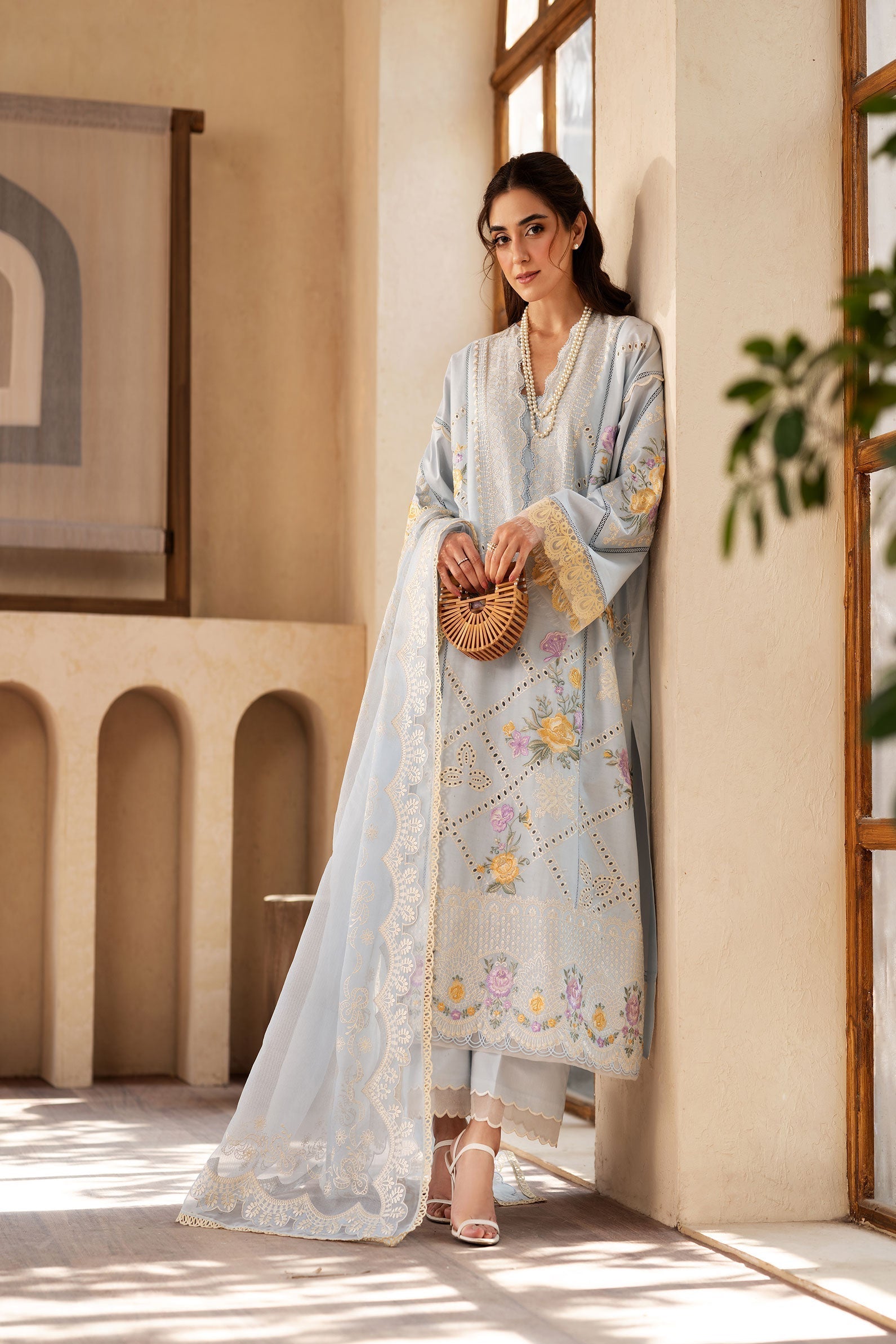 Maryam Hussain | Luxury Lawn 25 | Ocean M Sky Blue Lawn