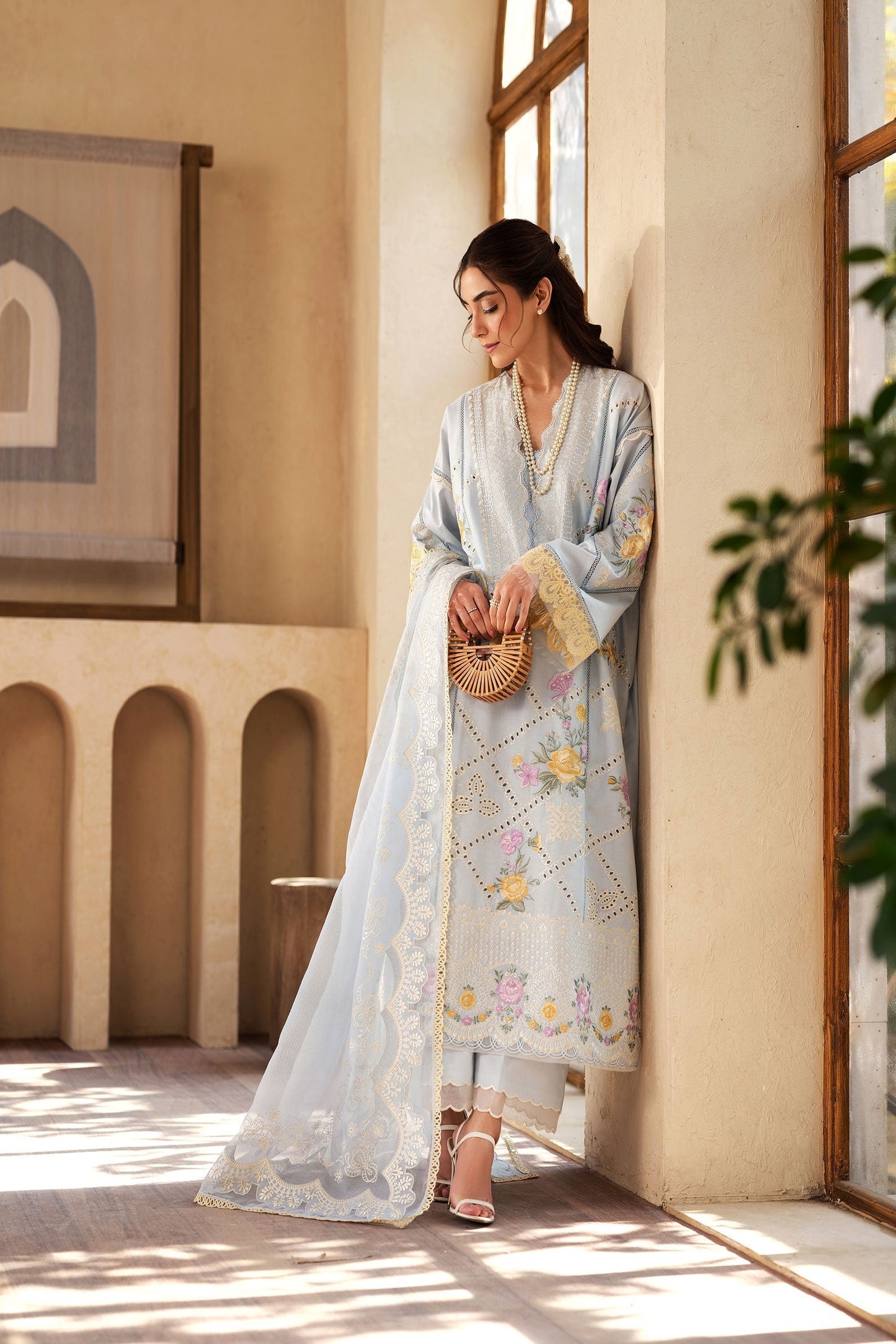 Maryam Hussain | Luxury Lawn 25 | Ocean XS Sky Blue Lawn
