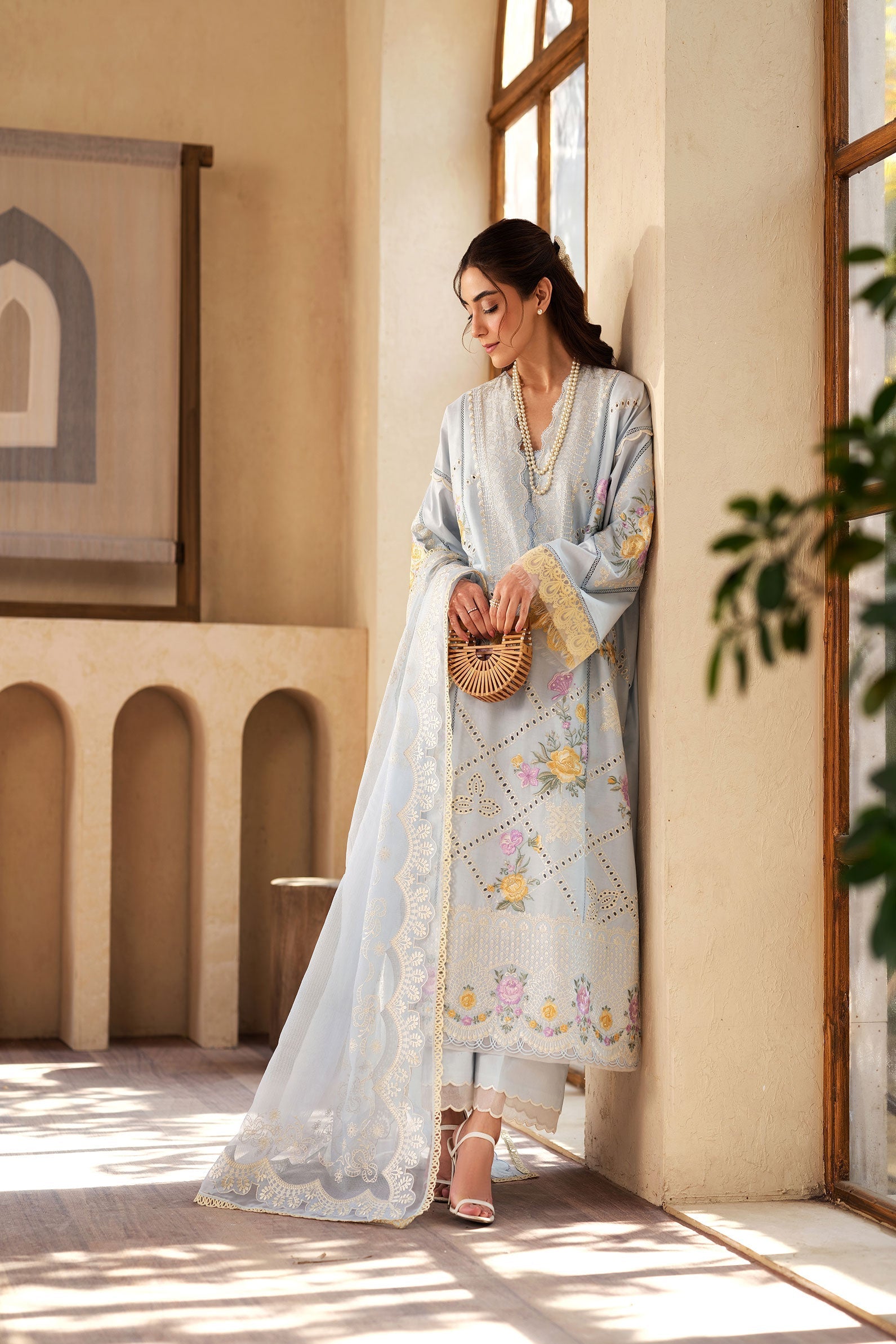 Maryam Hussain | Luxury Lawn 25 | Ocean XS Sky Blue Lawn