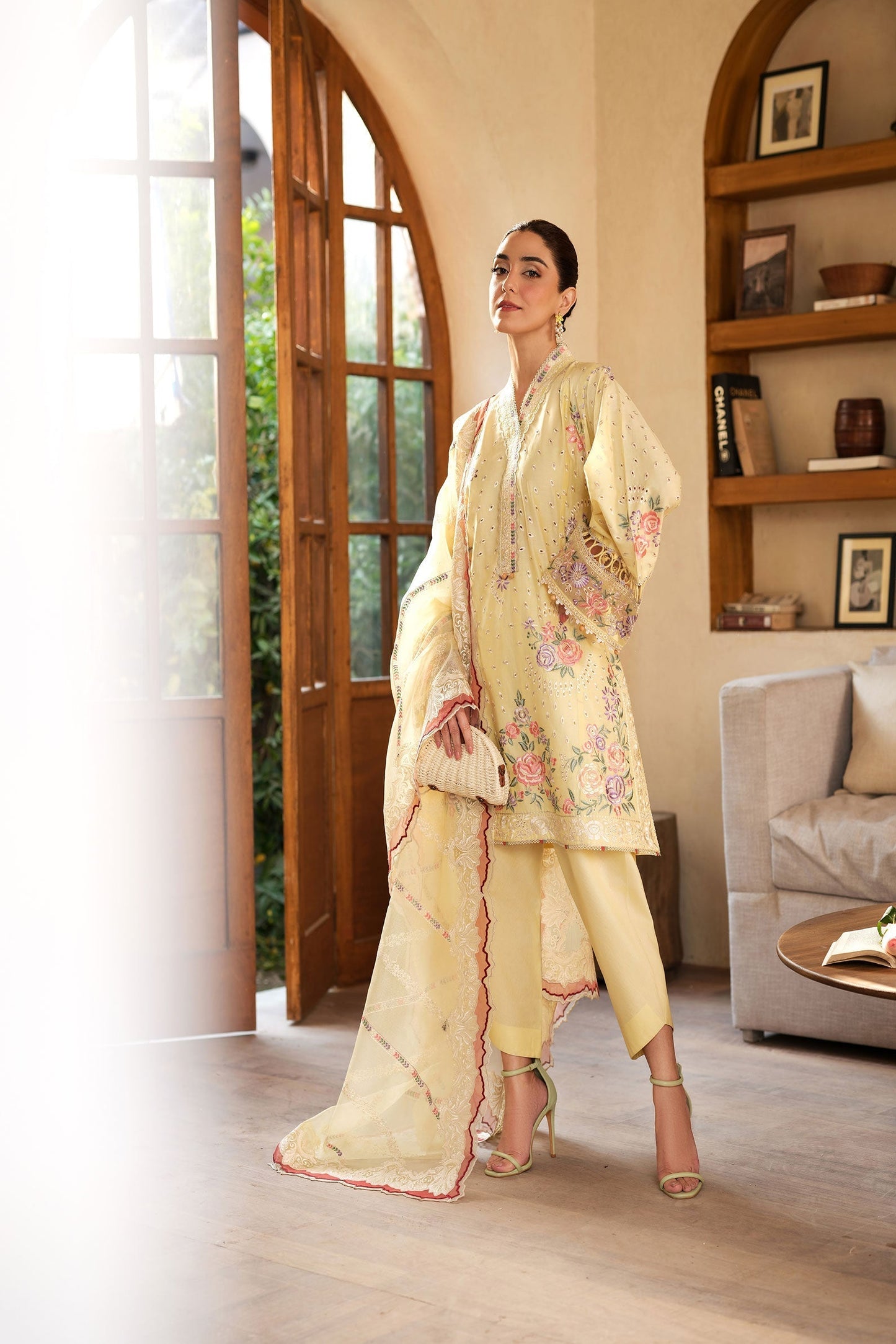 Maryam Hussain | Luxury Lawn 25 | Lemon Garden Custom Size Pastel Yellow Lawn
