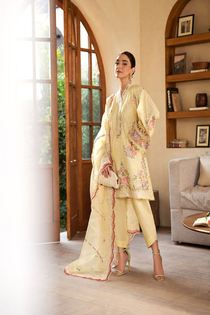 Maryam Hussain | Luxury Lawn 25 | Lemon Garden Custom Size Pastel Yellow Lawn