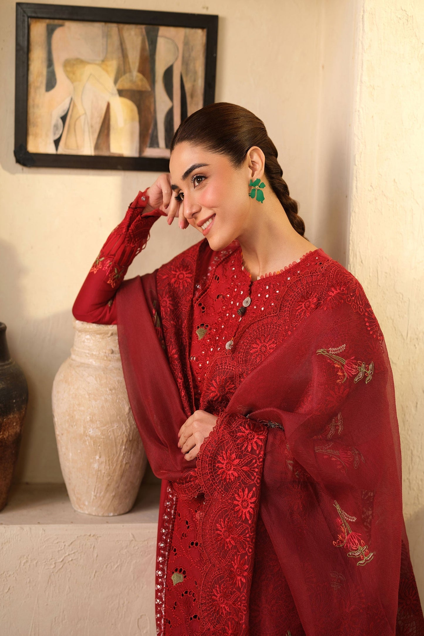 Maryam Hussain | Luxury Lawn 25 | Berry M Blood Red Lawn