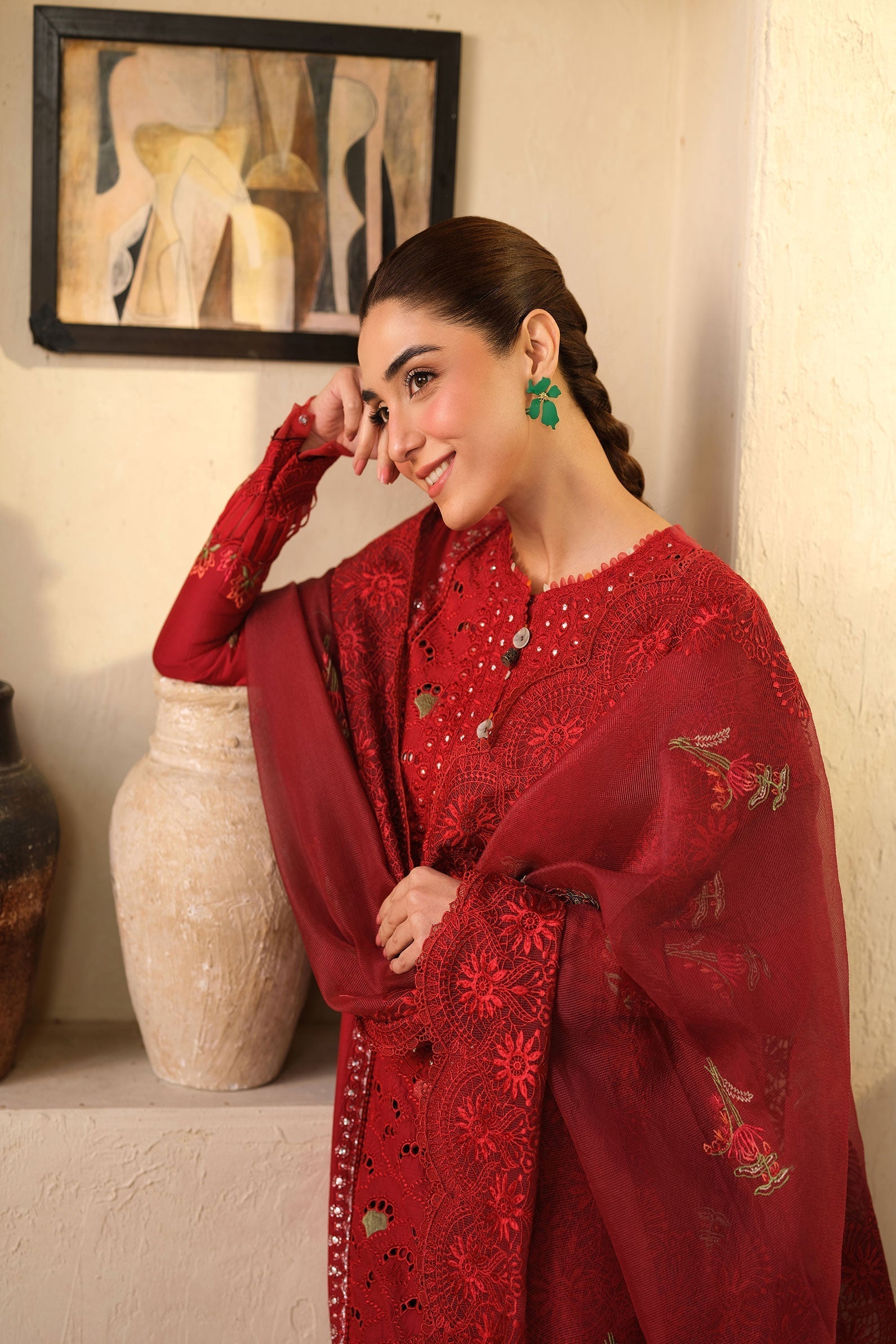 Maryam Hussain | Luxury Lawn 25 | Berry M Blood Red Lawn