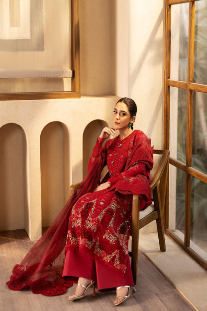 Maryam Hussain | Luxury Lawn 25 | Berry XL Blood Red Lawn