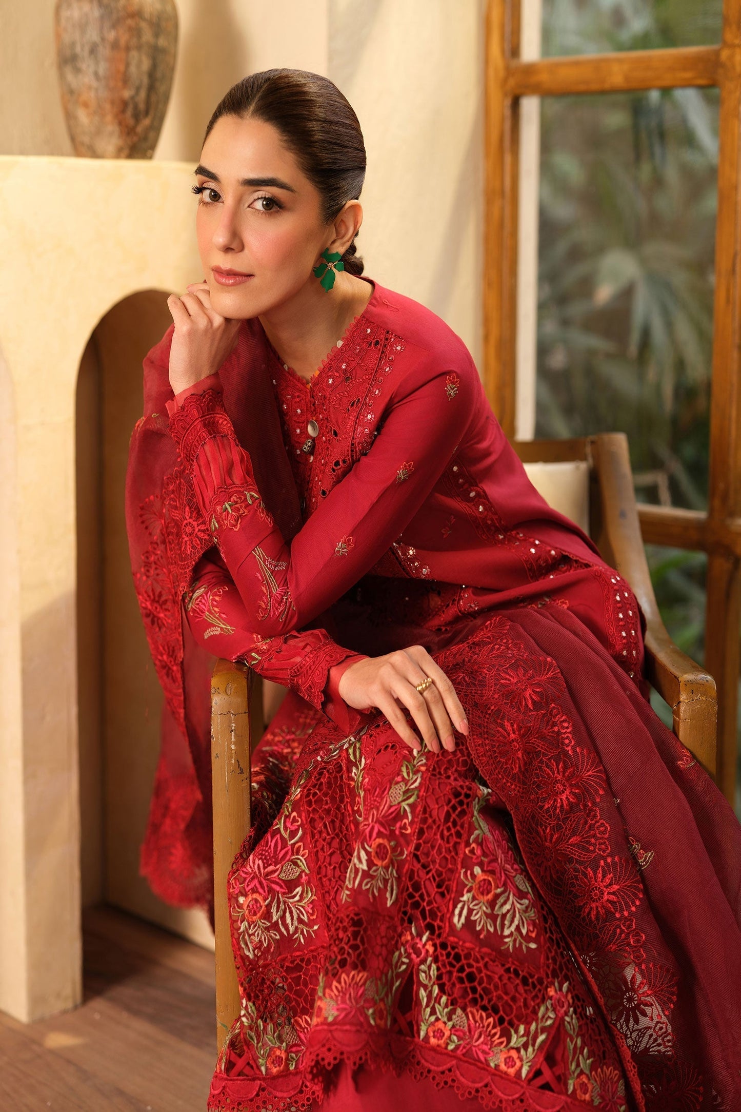 Maryam Hussain | Luxury Lawn 25 | Berry L Blood Red Lawn
