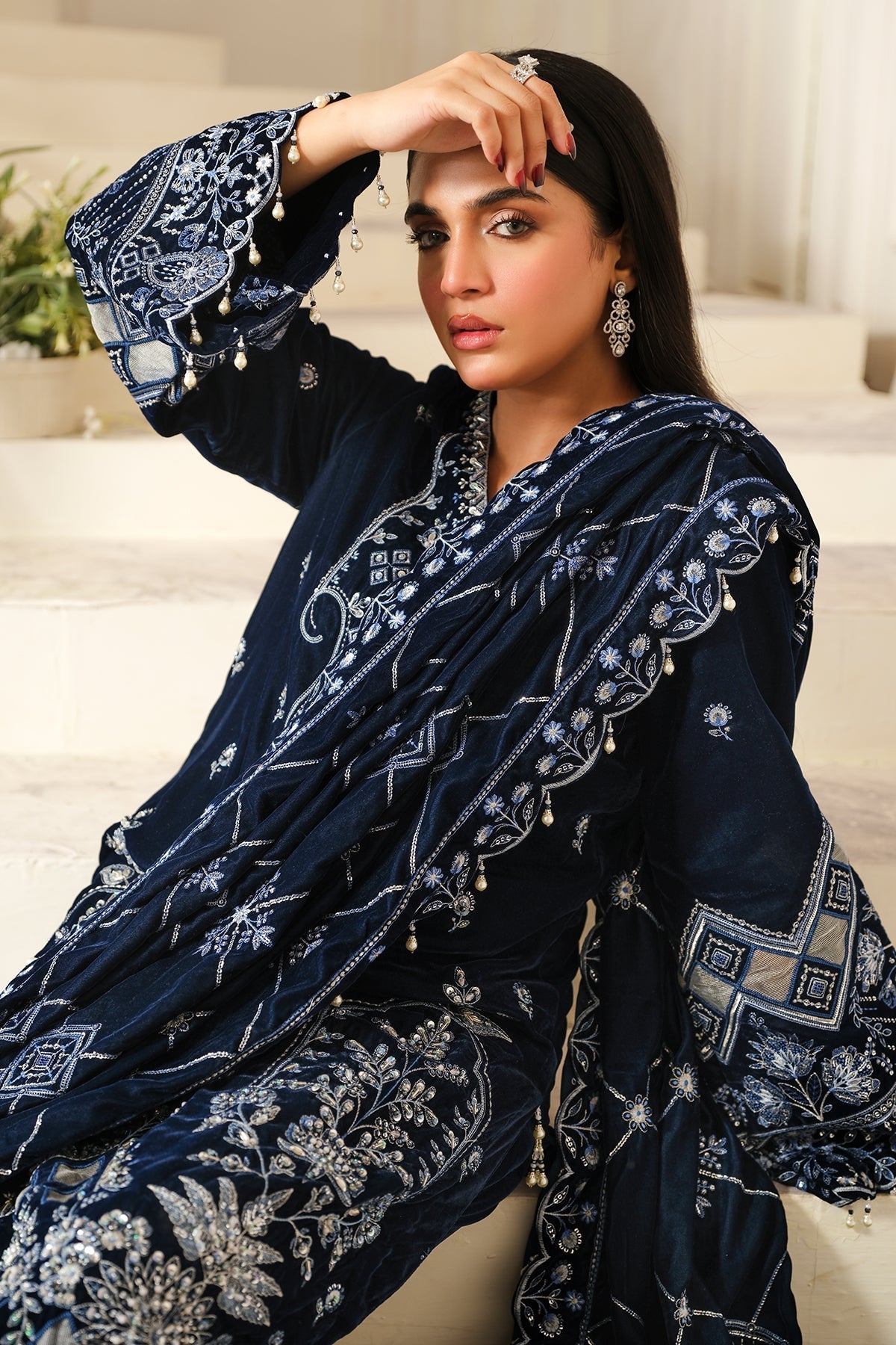 Raeesa Premium | Sheen Luxury Velvet | Soil L Dark Blue Velvet
