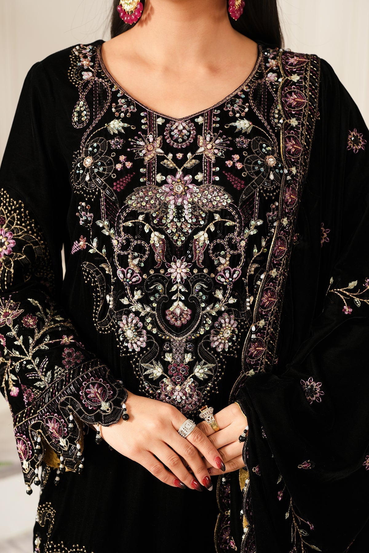 Raeesa Premium | Sheen Luxury Velvet | Noir Custom Size Black Velvet