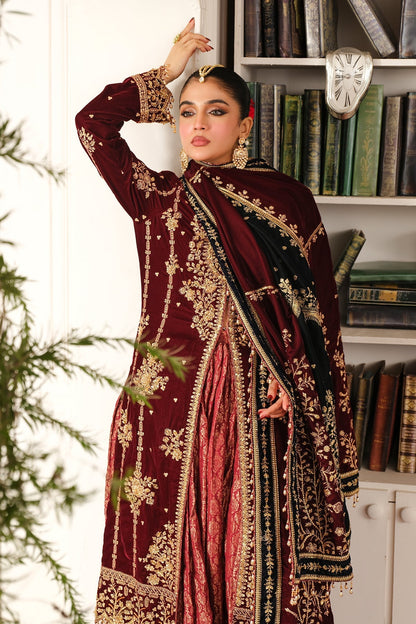 Raeesa Premium | Sheen Luxury Velvet | Sitara M Maroon Velvet