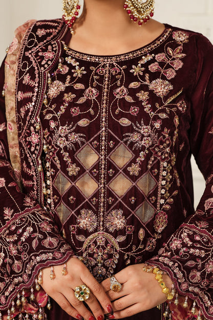 Raeesa Premium | Sheen Luxury Velvet | Poosh XL Dark Maroon Velvet