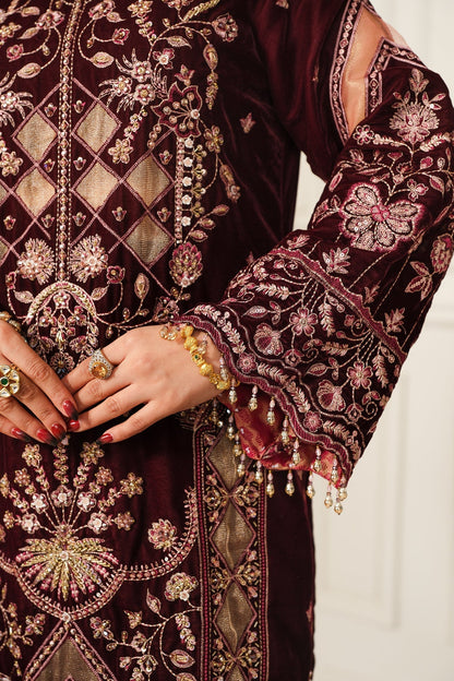 Raeesa Premium | Sheen Luxury Velvet | Poosh L Dark Maroon Velvet